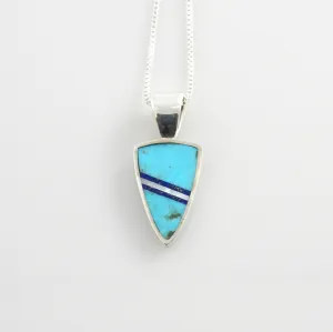 Sterling Silver Lapis Mother of Pearl Turquoise Inlay Drop Pendant