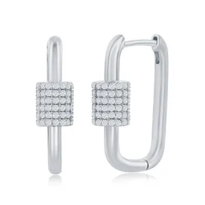 Sterling Silver Micro Pave CZ Oval Carabiner Paperclip Earrings