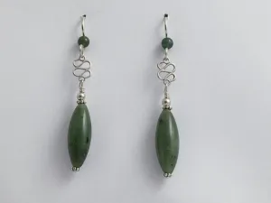 Sterling Silver  tiny swirl with jade dangle Earrings-elegant, 2 1/4 inches long