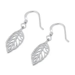 Sterling Silver Trendy Leaf Dangle Earrings