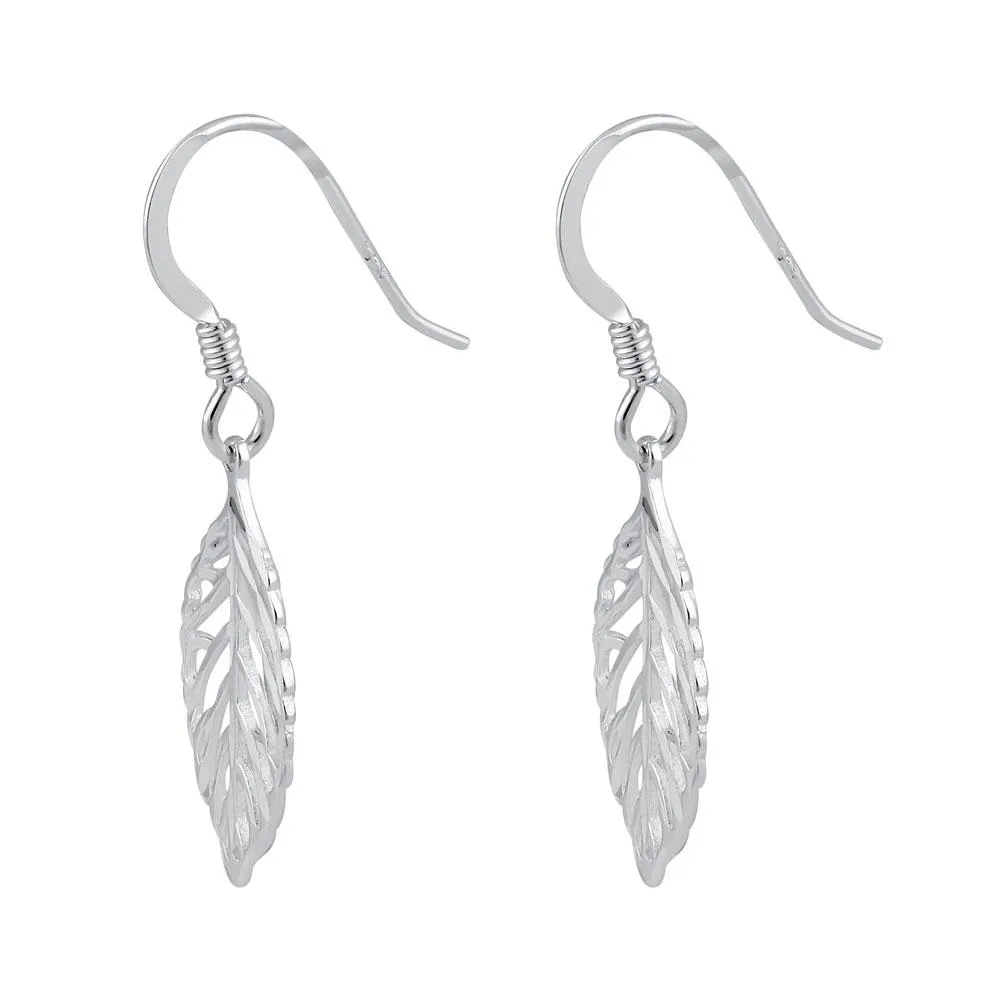 Sterling Silver Trendy Leaf Dangle Earrings