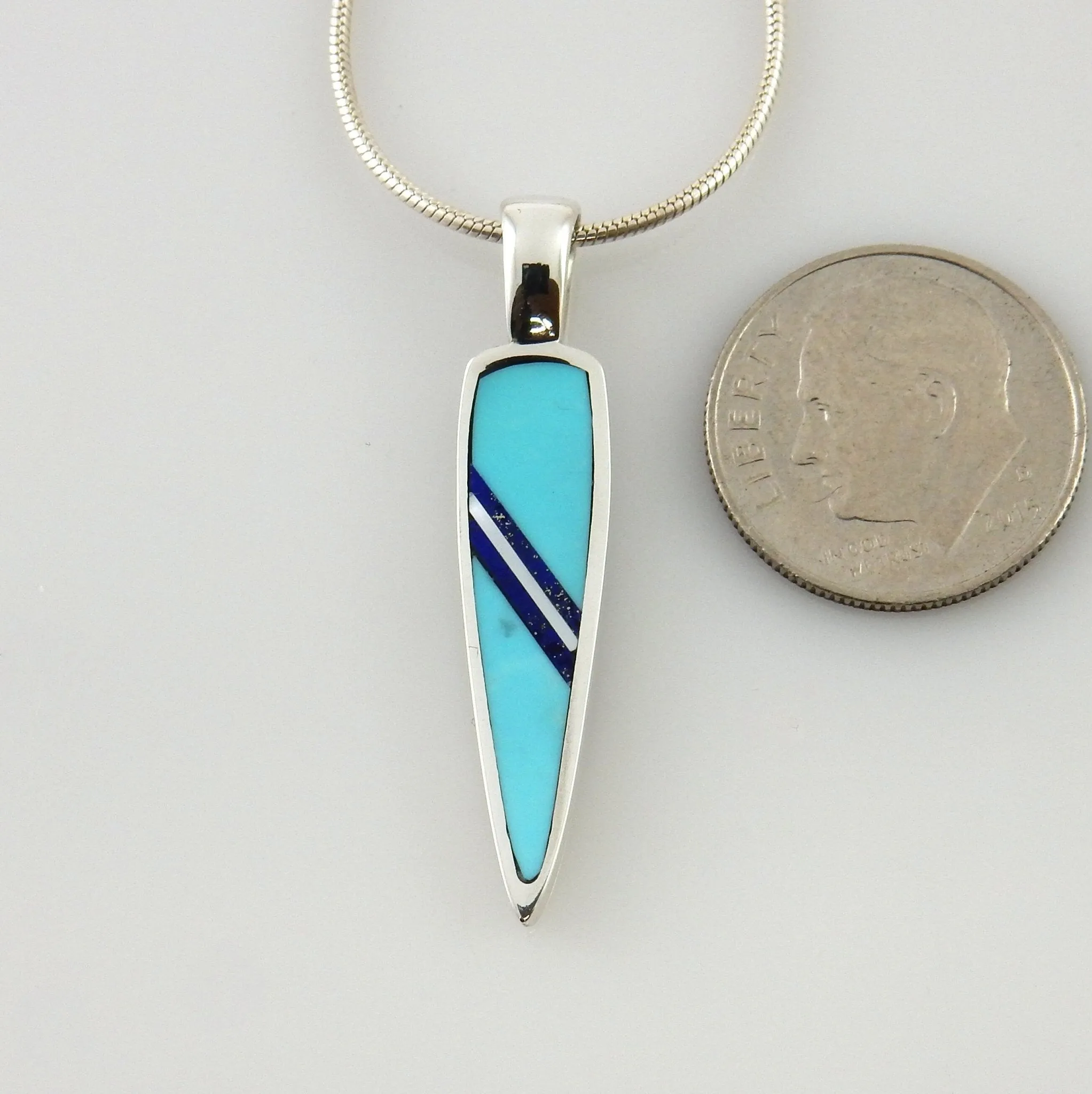 Sterling Silver Turquoise Lapis Mother of Pearl Inlay Pendant