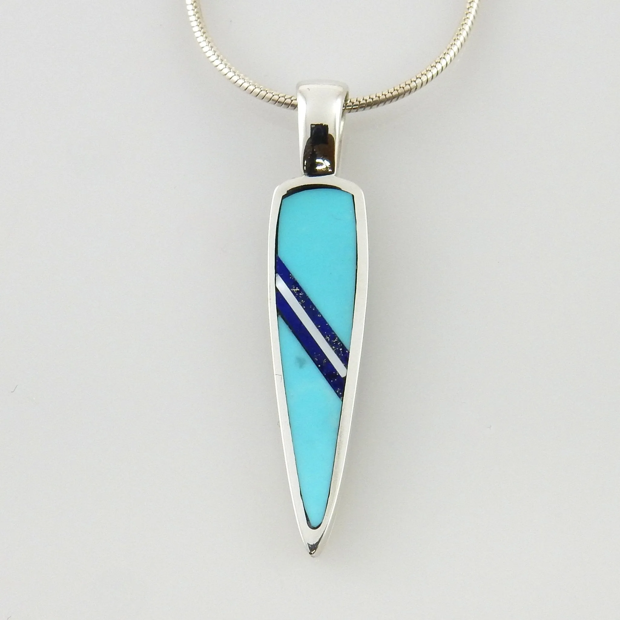 Sterling Silver Turquoise Lapis Mother of Pearl Inlay Pendant