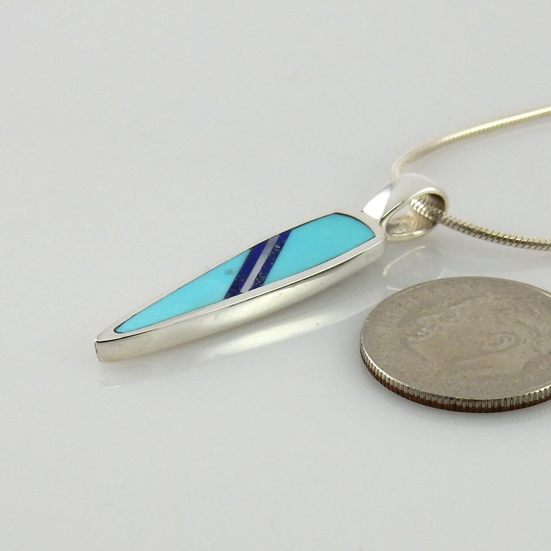 Sterling Silver Turquoise Lapis Mother of Pearl Inlay Pendant