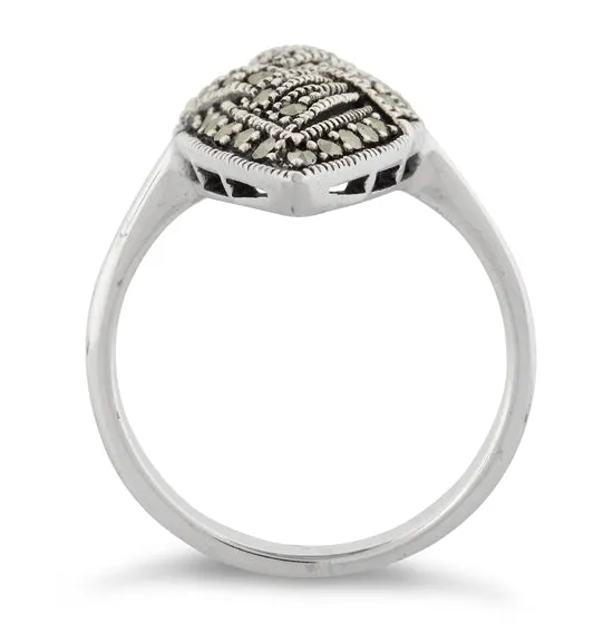 Sterling Silver Unique Marquise Marcasite Ring