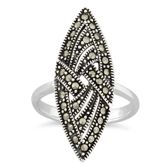 Sterling Silver Unique Marquise Marcasite Ring