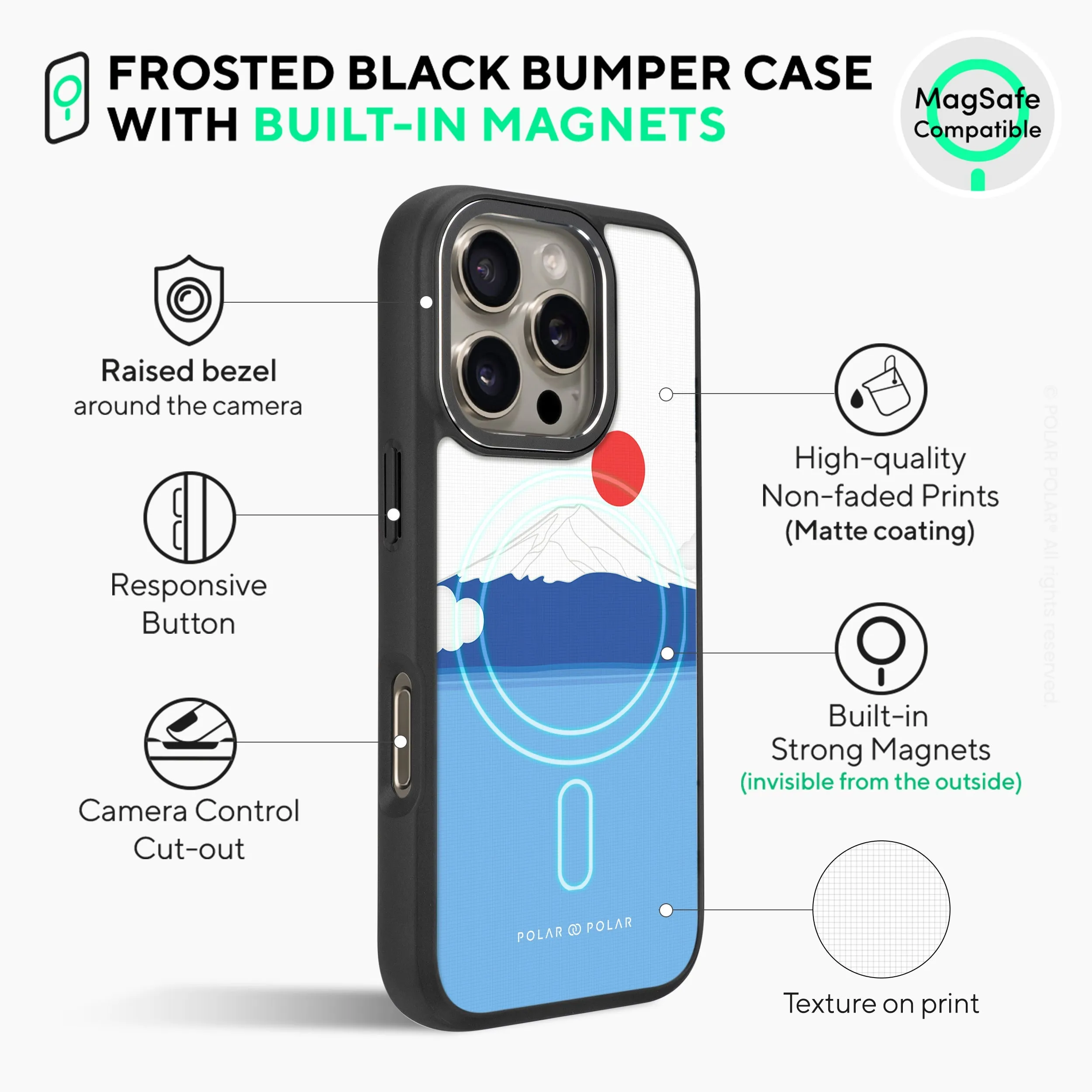 Summer Fujisan - iPhone 16 Pro Max Frosted Black Bumper MagSafe Case