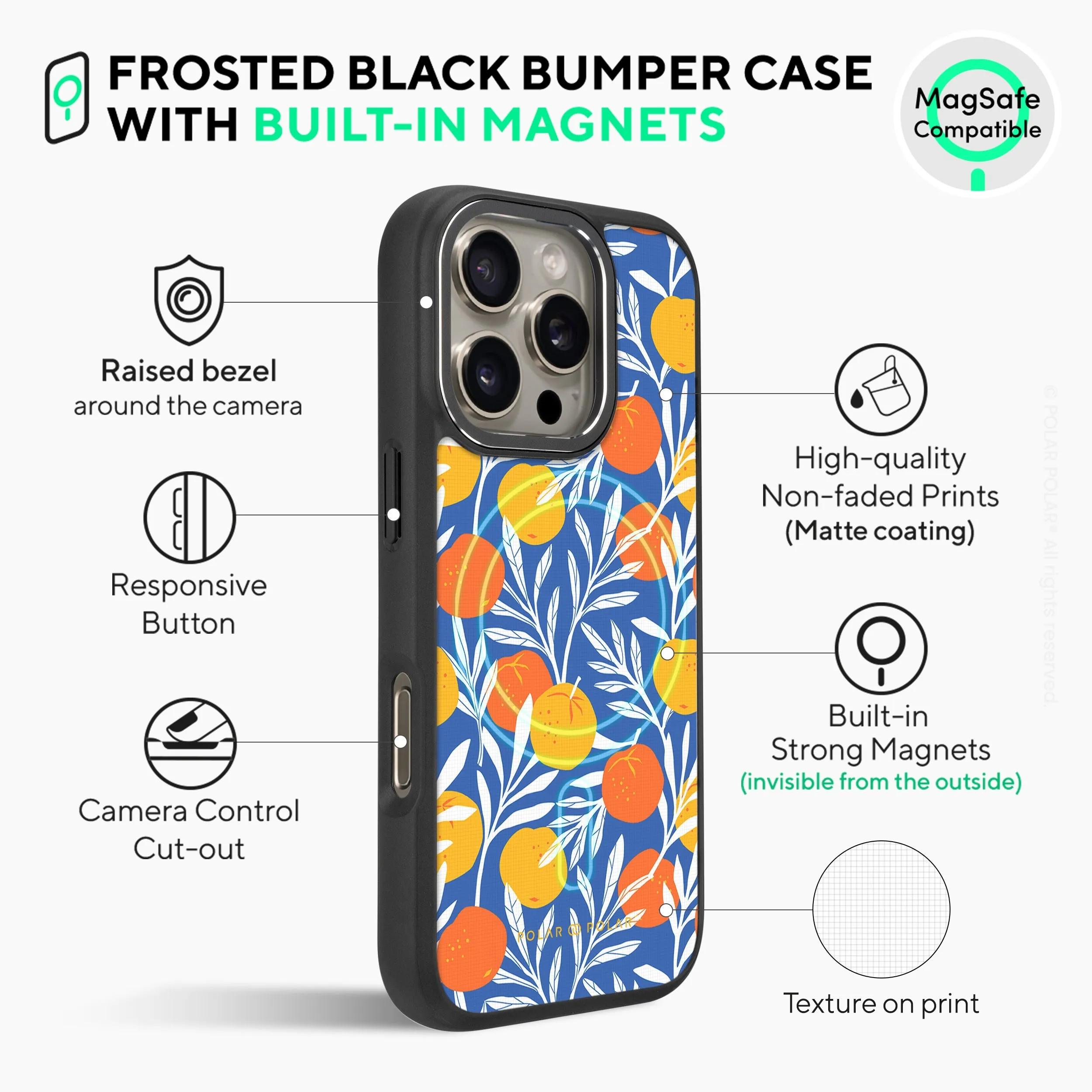 Summer Tangerine - iPhone 16 Pro Frosted Black Bumper MagSafe Case