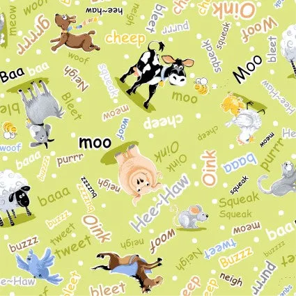 Susybee Barnyard Blues Green Animal Toss Fabric BTY