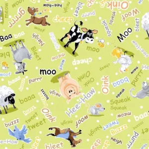 Susybee Barnyard Blues Green Animal Toss Fabric BTY