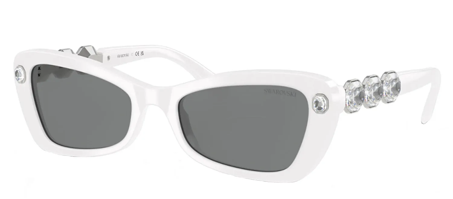 Swarovski SK 6033 105087 Irregular Plastic White Sunglasses with Grey Lens