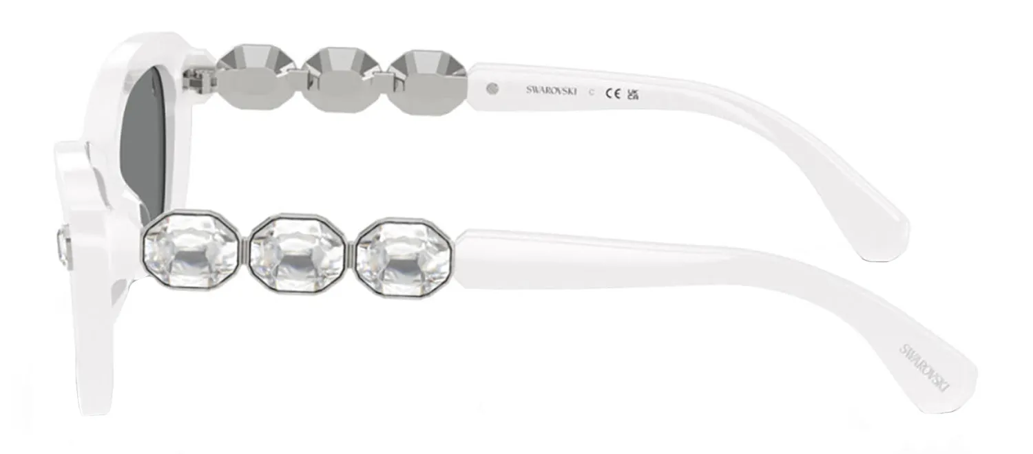 Swarovski SK 6033 105087 Irregular Plastic White Sunglasses with Grey Lens