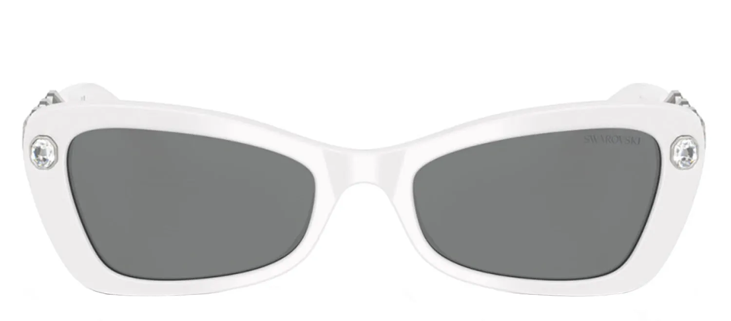 Swarovski SK 6033 105087 Irregular Plastic White Sunglasses with Grey Lens