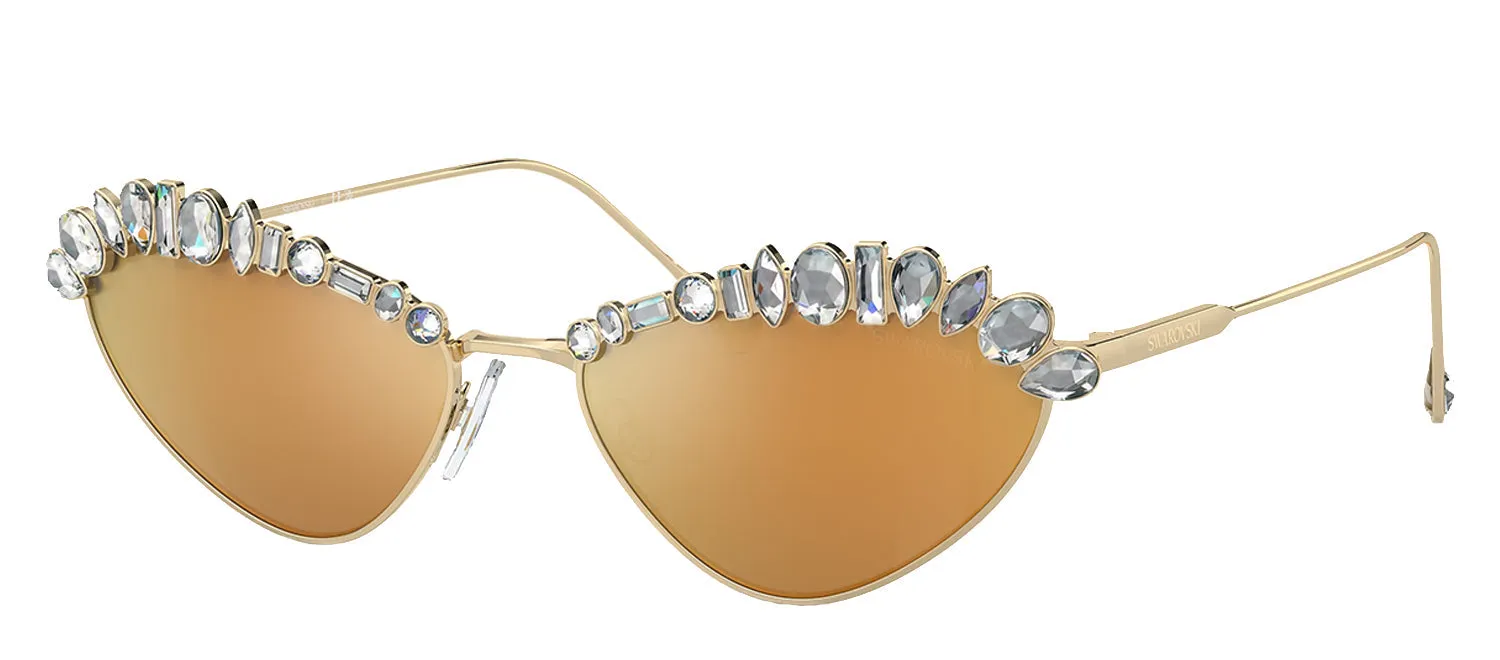 Swarovski SK 7009 40137P Cat-Eye Metal Gold Sunglasses with Gold Mirror Lens