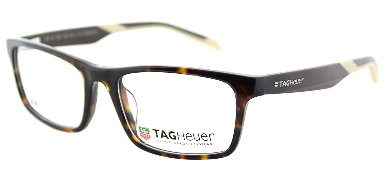 TAG Heuer TAG 555 003 Rectangle Plastic Havana Eyeglasses with Logo Stamped Demo Lenses