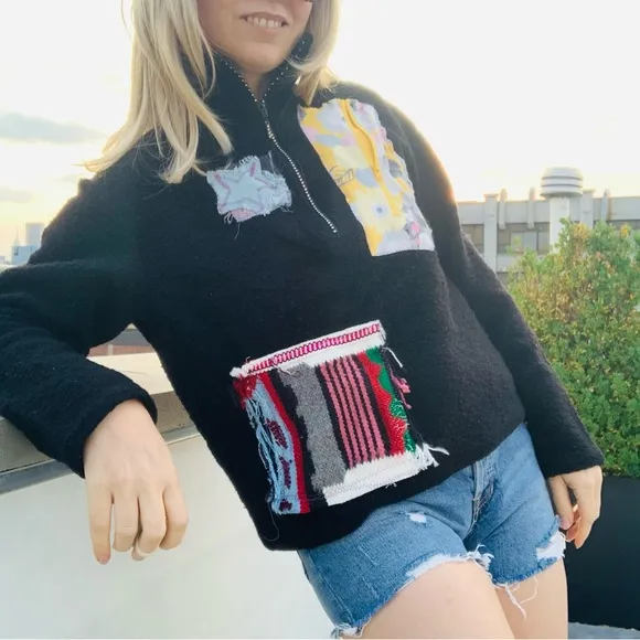 TENTH Patches Wool Teddy Zip Up High Neck Dopamine Rainbow Crystals Sweater