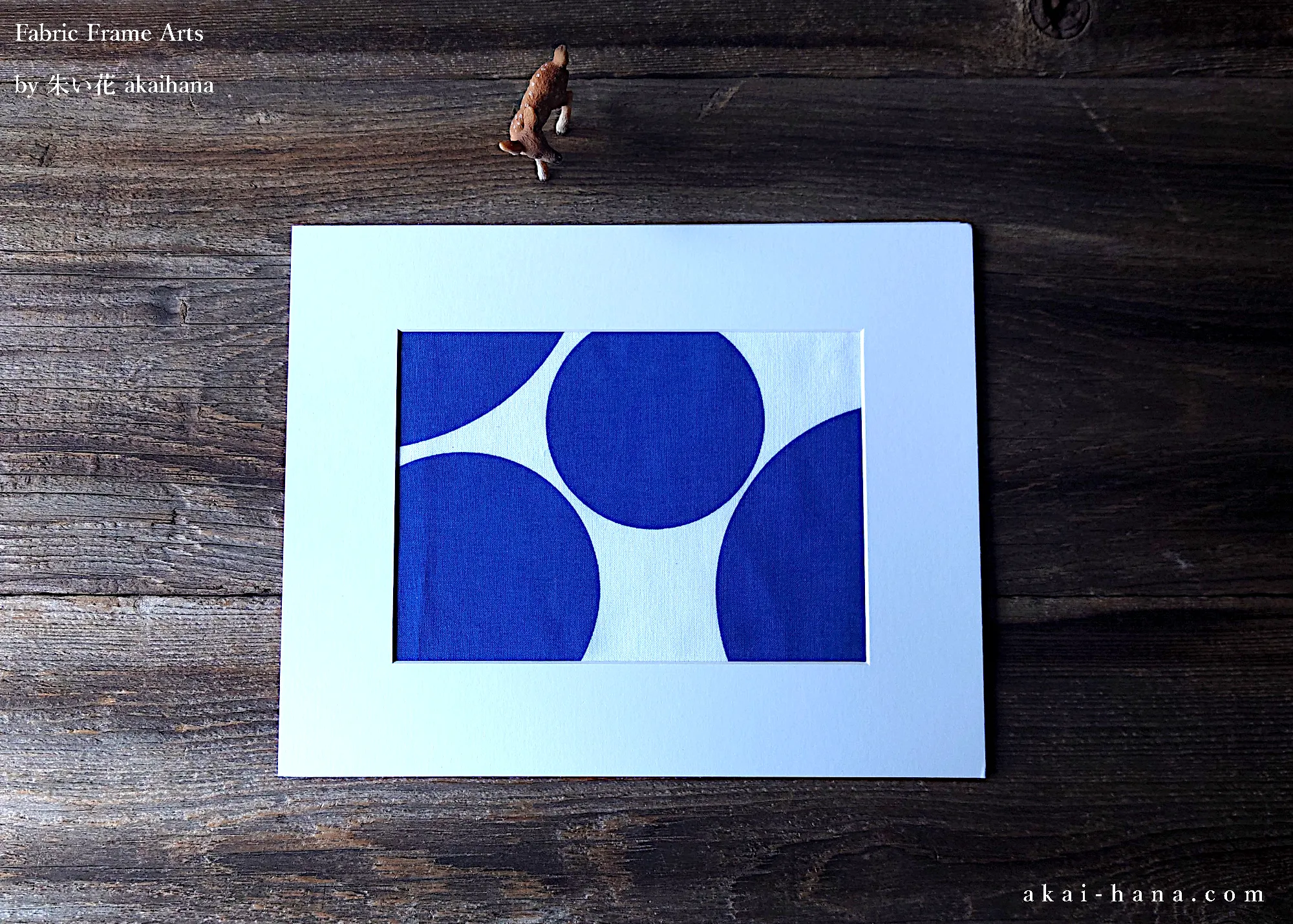 Tenugui Fabric Art with a Frame Mat, ready to frame, Mizutama Blue 8 x 10