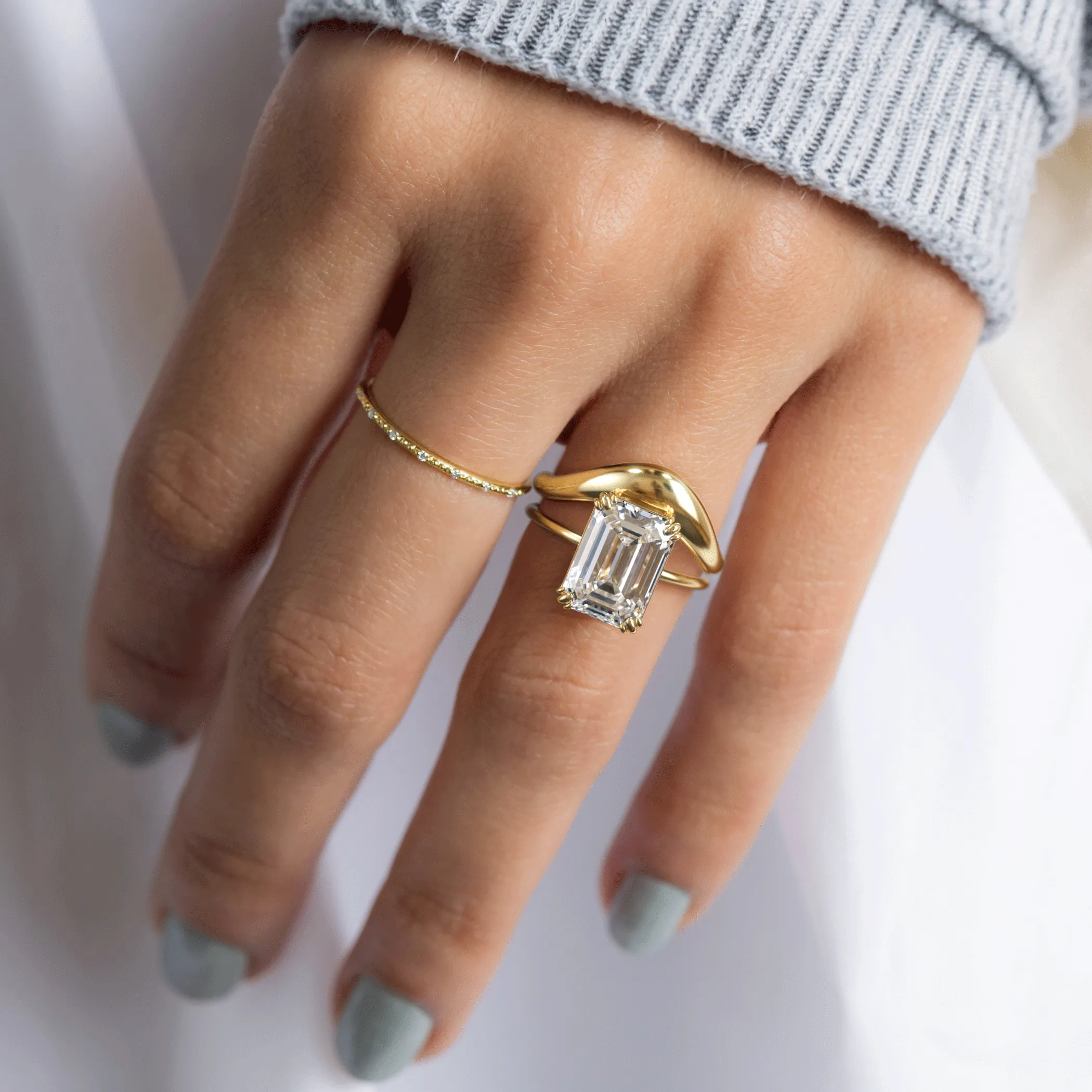 Threaded Ring, Emerald Cut