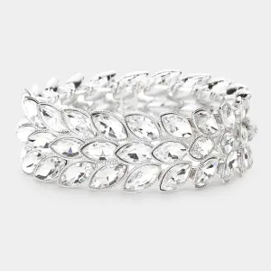 Three Row Clear Crystal Marquise Stone Cluster Stretch Pageant Bracelet  | Prom Bracelet | 506916