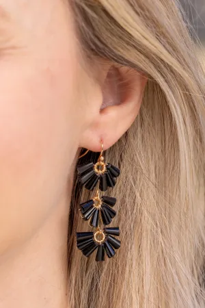 Three Tier Chandelier Earrings - Black