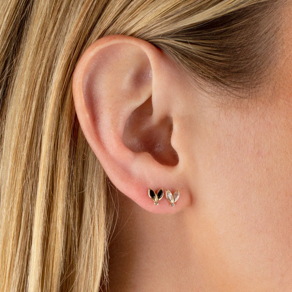 Tiny CZ Marquise Threaded Stud Earring 14K