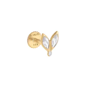 Tiny CZ Marquise Threaded Stud Earring 14K