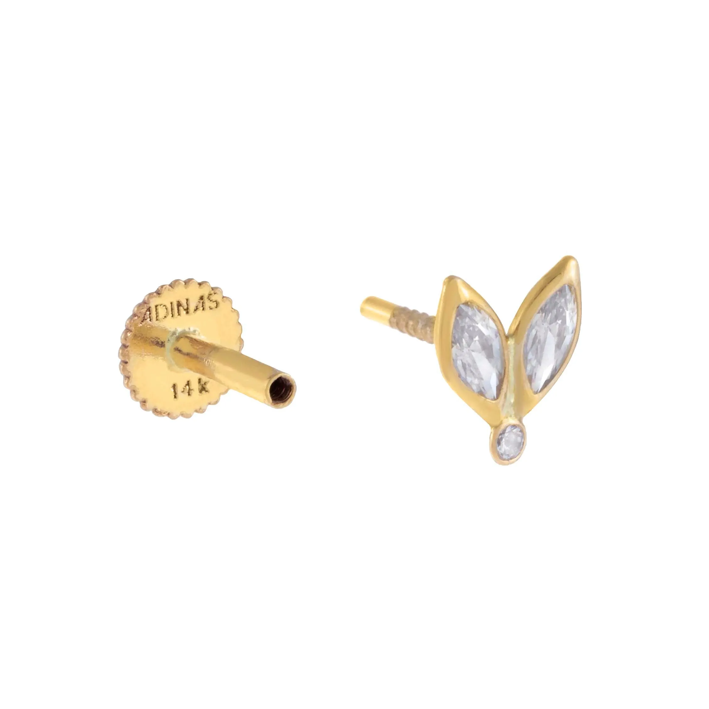 Tiny CZ Marquise Threaded Stud Earring 14K