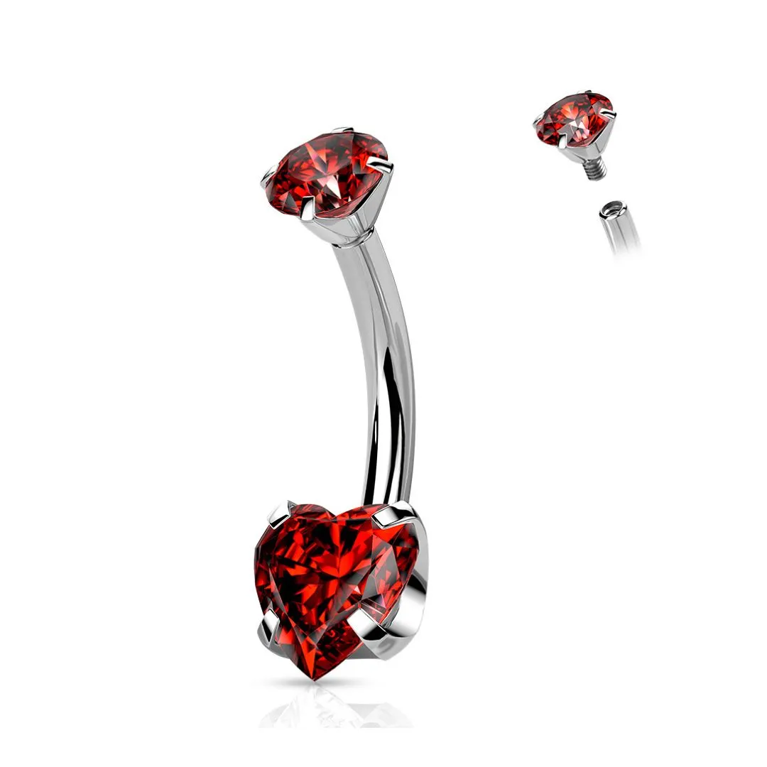 Titanium CZ Heart Navel Barbell