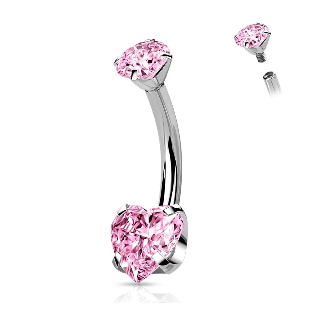 Titanium CZ Heart Navel Barbell