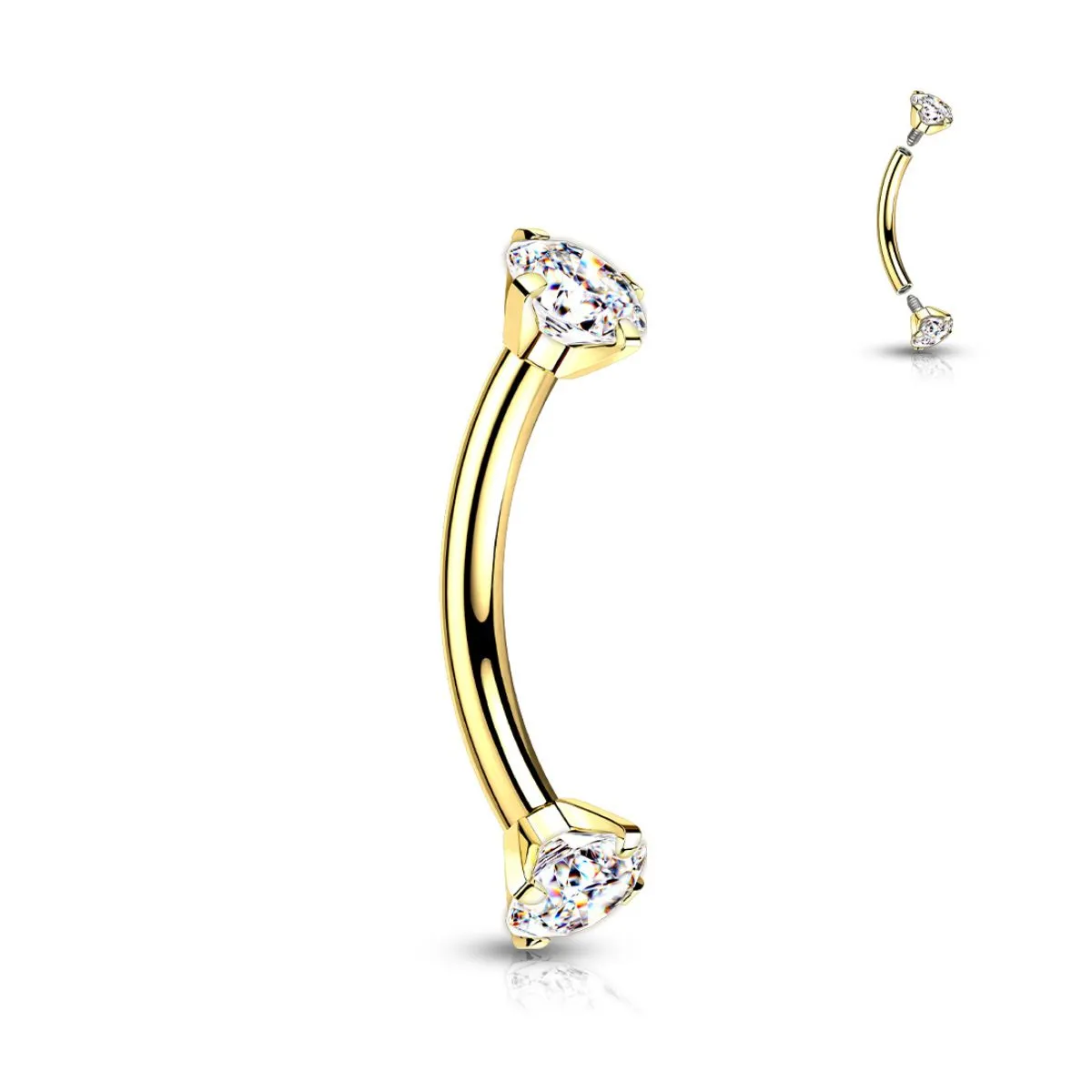 Titanium Internally Threaded 16G CZ Ends Curved Barbell