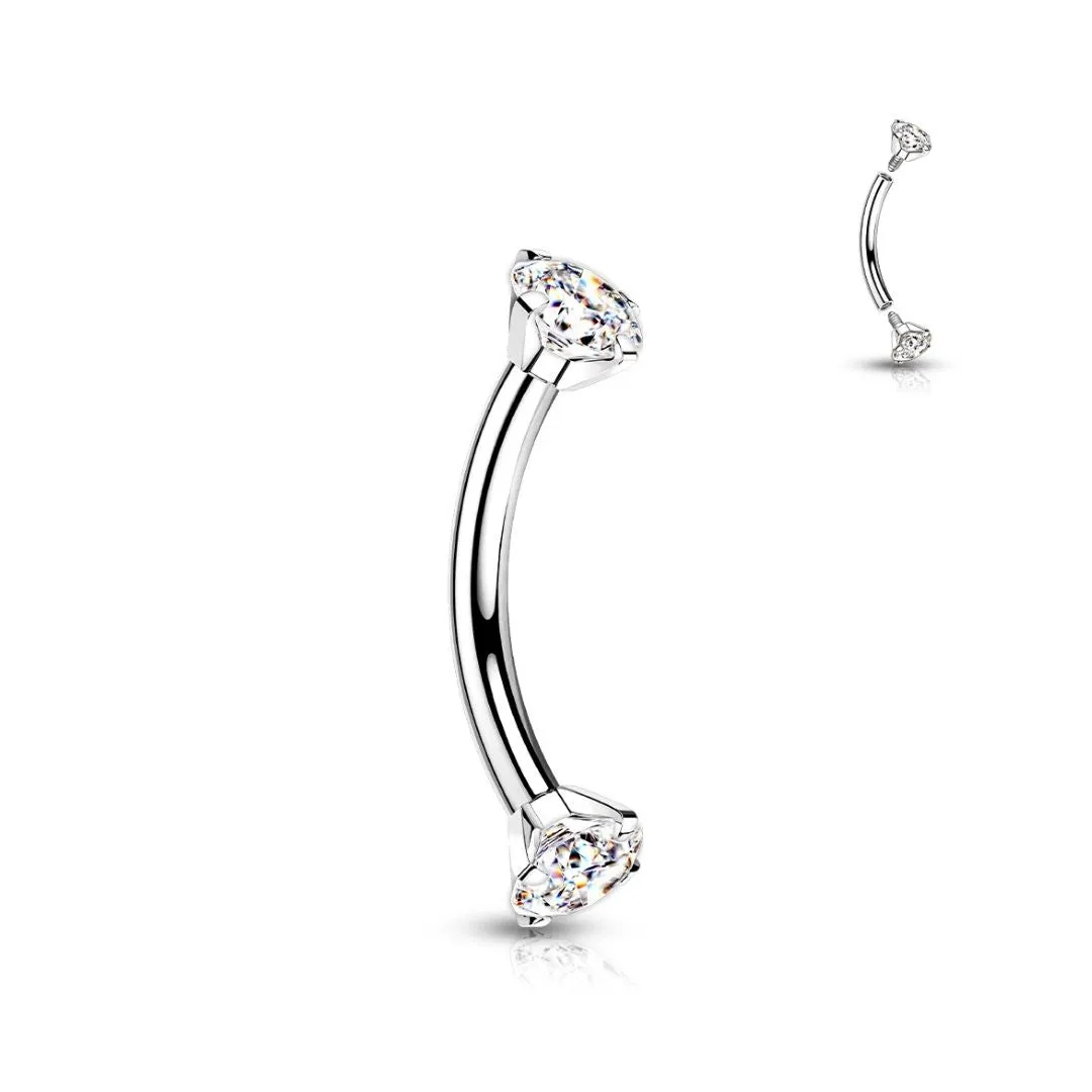 Titanium Internally Threaded 16G CZ Ends Curved Barbell