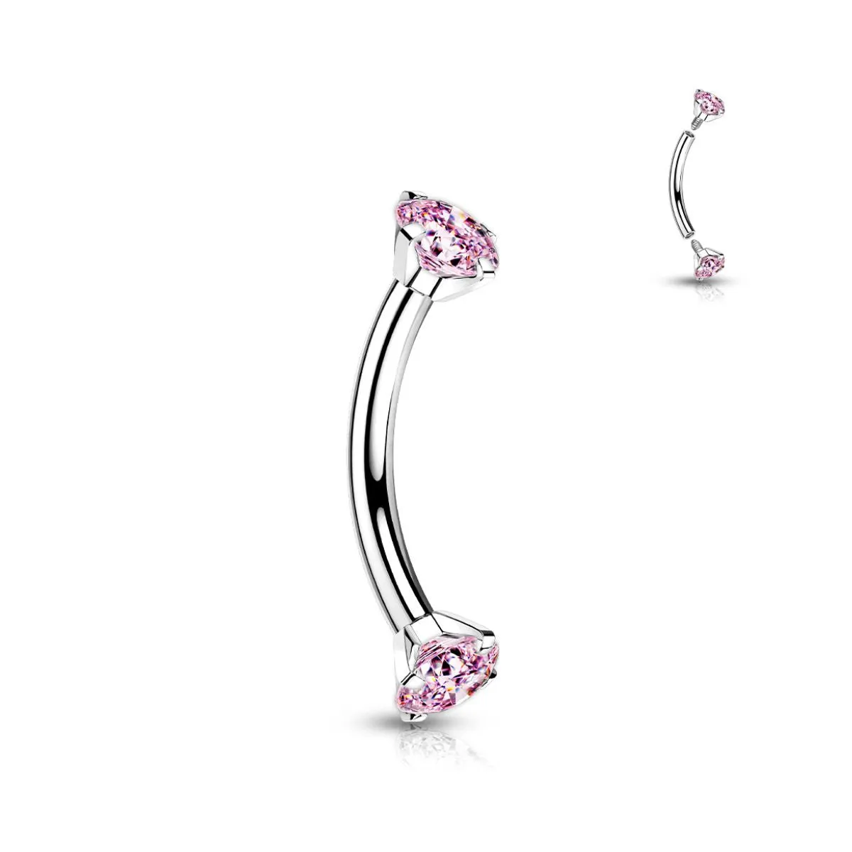 Titanium Internally Threaded 16G CZ Ends Curved Barbell