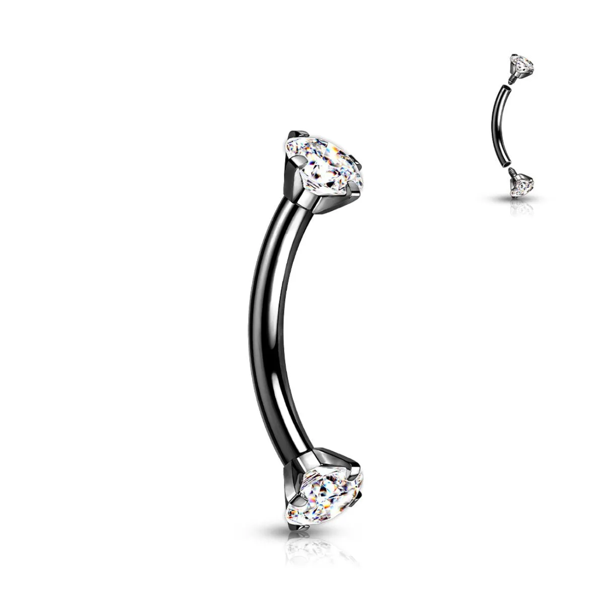 Titanium Internally Threaded 16G CZ Ends Curved Barbell