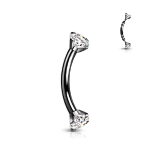 Titanium Internally Threaded 16G CZ Ends Curved Barbell