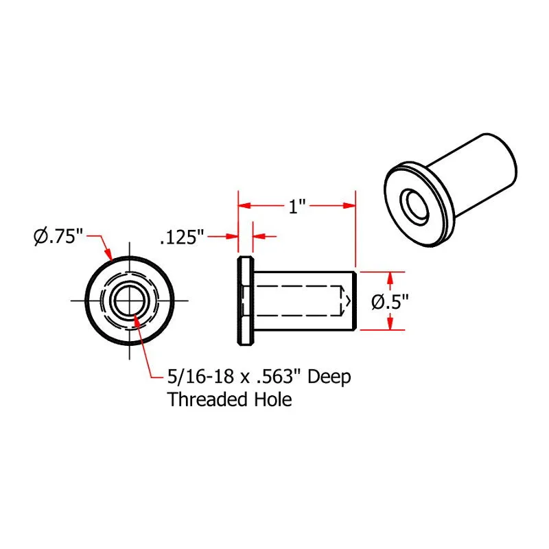 Tophat Style Blind Threaded 5/16-18 Steel Bungs by TC Bros