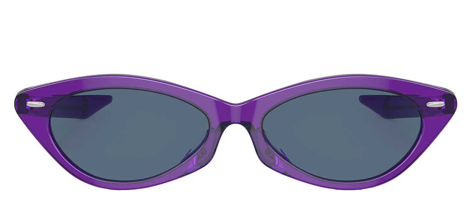 Tory Burch TY 7197U 193580 Cat Eye Acetate Transparent Purple Sunglasses with Dark Blue Solid Color Lens