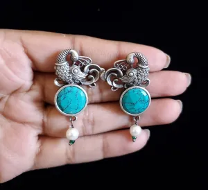 Trendy Earring With Oxidised Plating HL20 Turquoise