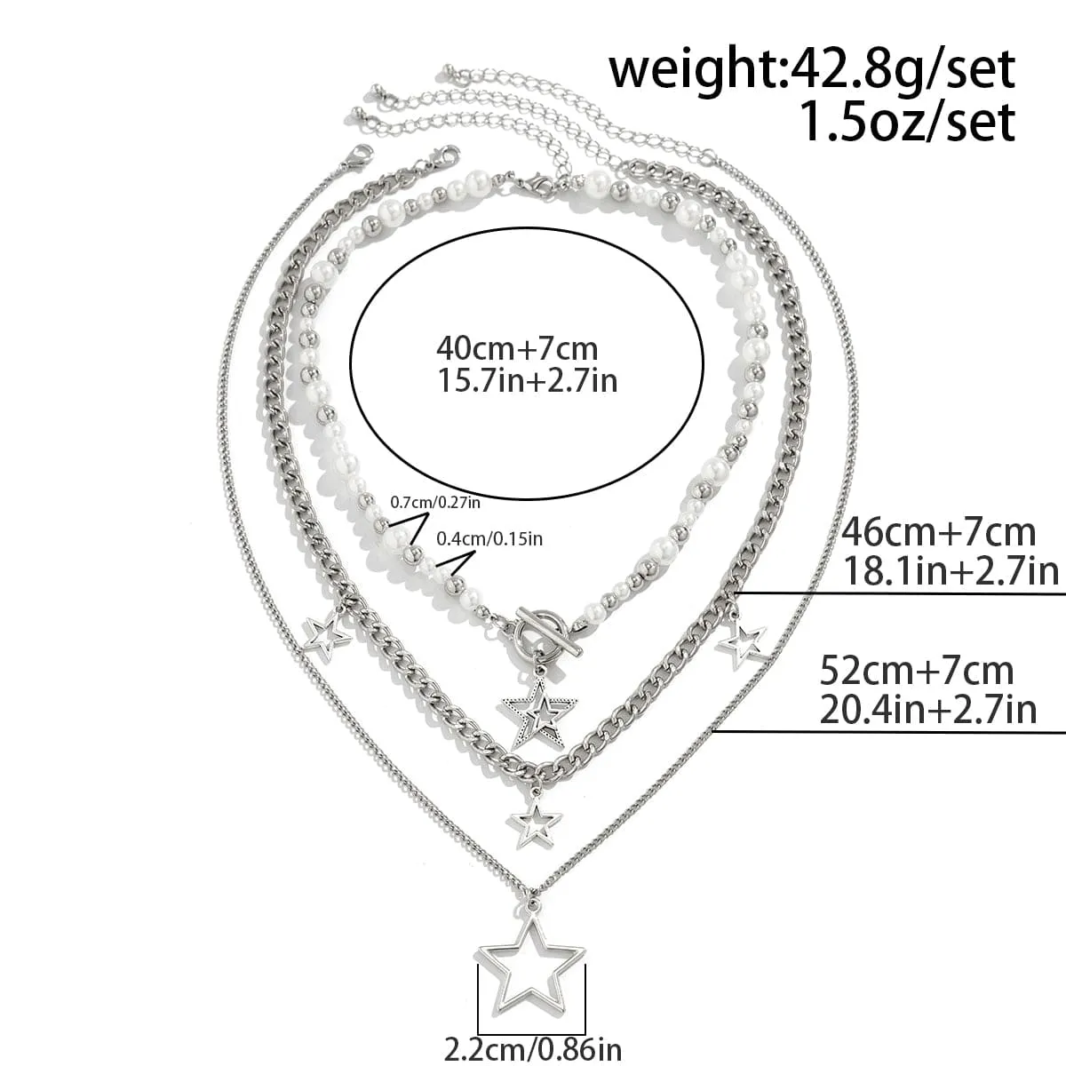 Trendy Layered Star Tassel Pearl Chain Necklace Set
