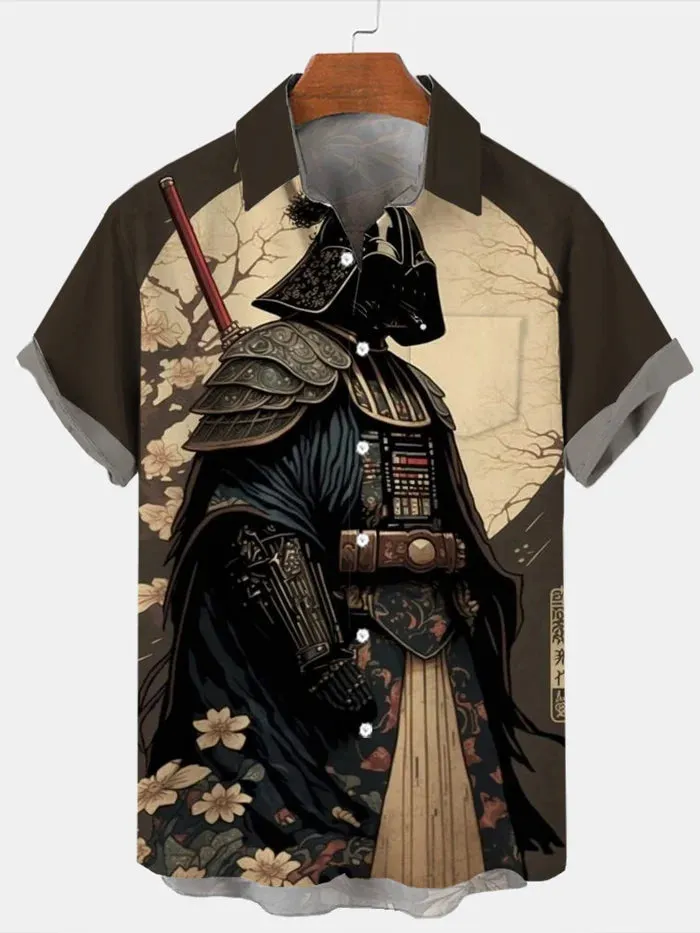Trendy Samurai Print Short Sleeve Shirt