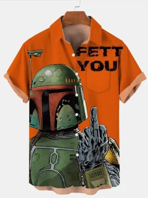 Trendy Samurai Print Short Sleeve Shirt