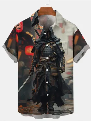 Trendy Samurai Print Short Sleeve Shirt