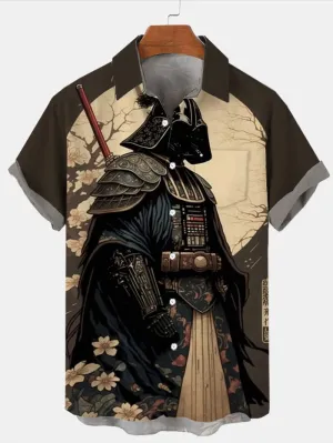 Trendy Samurai Print Short Sleeve Shirt