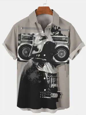 Trendy Samurai Print Short Sleeve Shirt