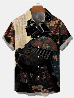 Trendy Samurai Print Short Sleeve Shirt
