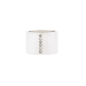 Trendy Six Diamond Polished Sterling Silver Wide Band Ring