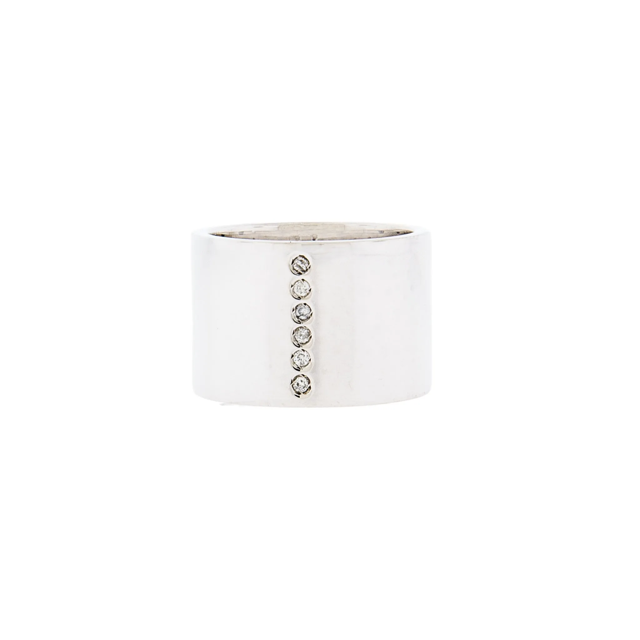 Trendy Six Diamond Polished Sterling Silver Wide Band Ring