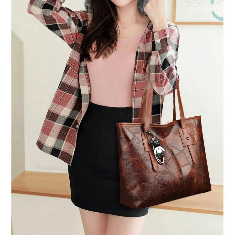 Trendy Women's New Large Capacity Tote Bag with Horizontal Square Zipper Single Shoulder Handbag