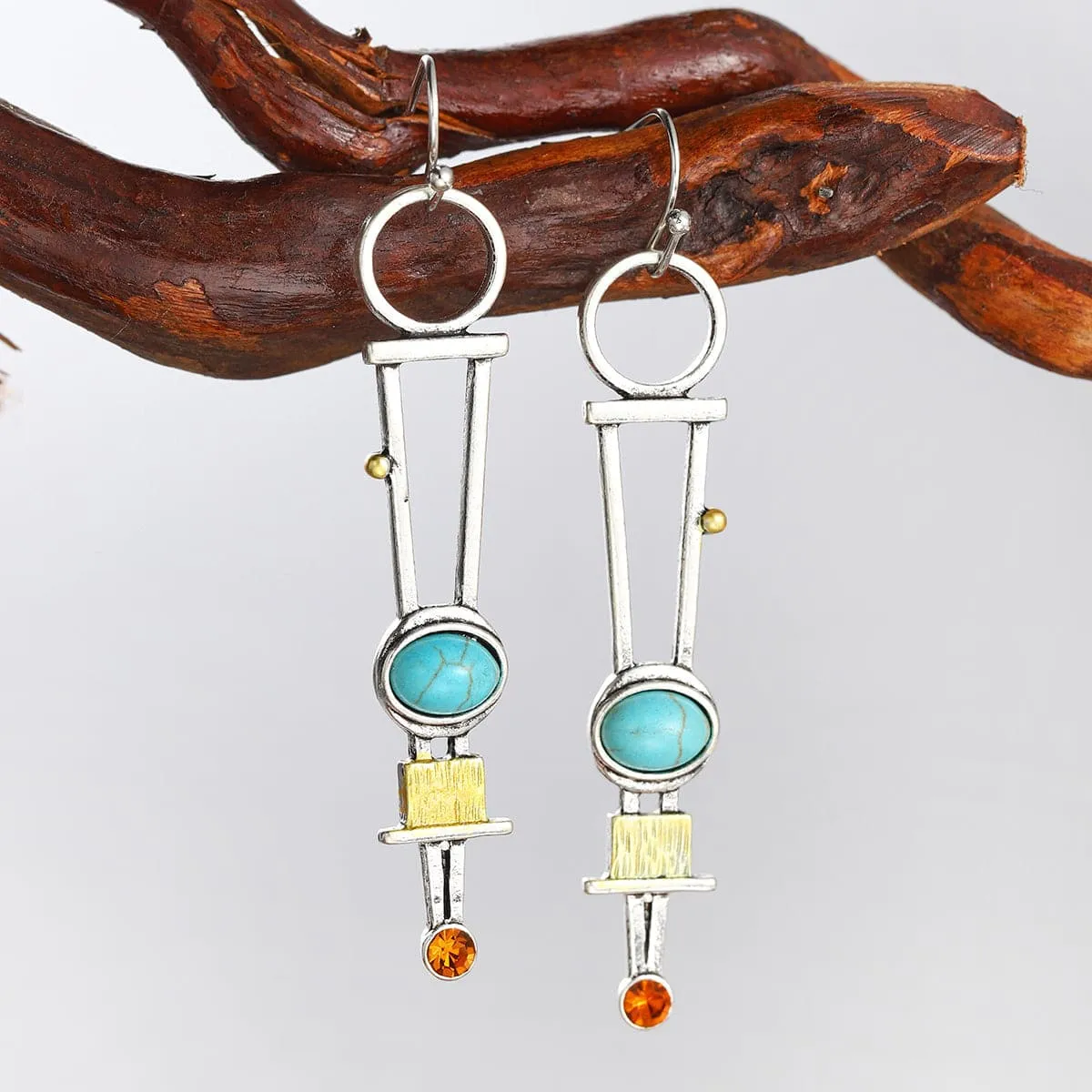 Turquoise & Cubic Zirconia Silver-Plated Geometric Drop Earrings