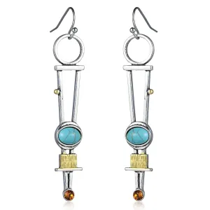 Turquoise & Cubic Zirconia Silver-Plated Geometric Drop Earrings
