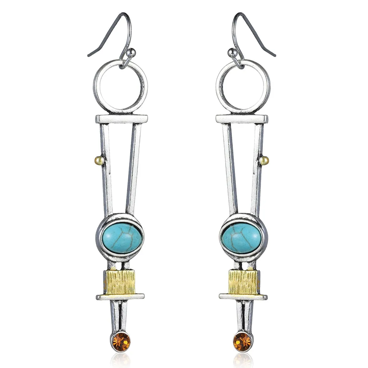 Turquoise & Cubic Zirconia Silver-Plated Geometric Drop Earrings